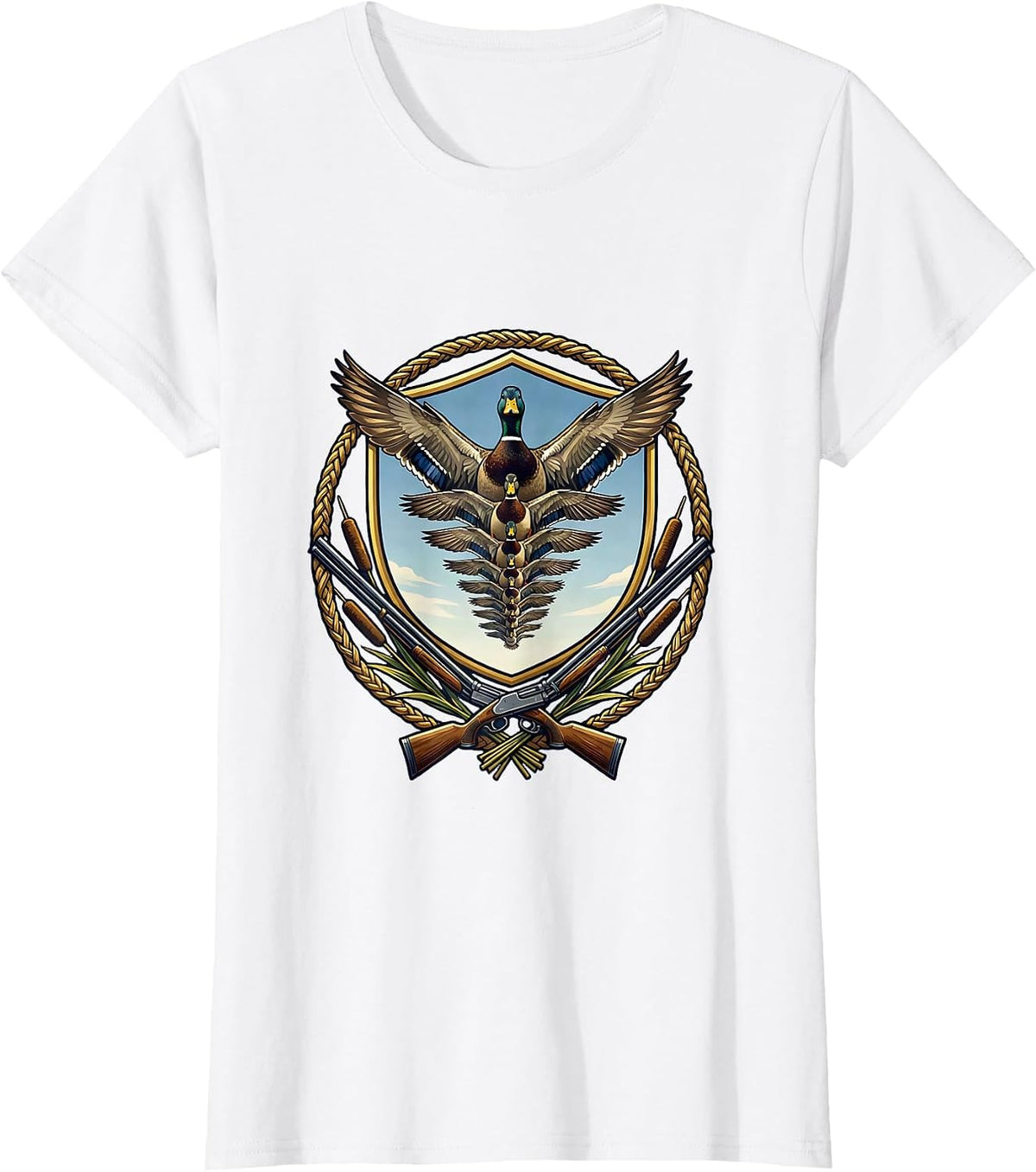Overhead Flying Ducks V Formation Hunting Design T-Shirt - White