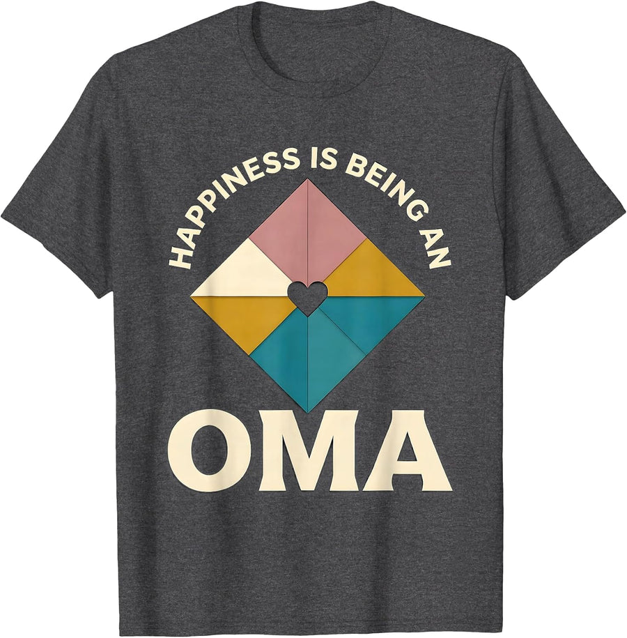 Men's Happiness Is Being An Oma Quilted Heart Grandmother Gift T-Shirt - Dark Heather Grey