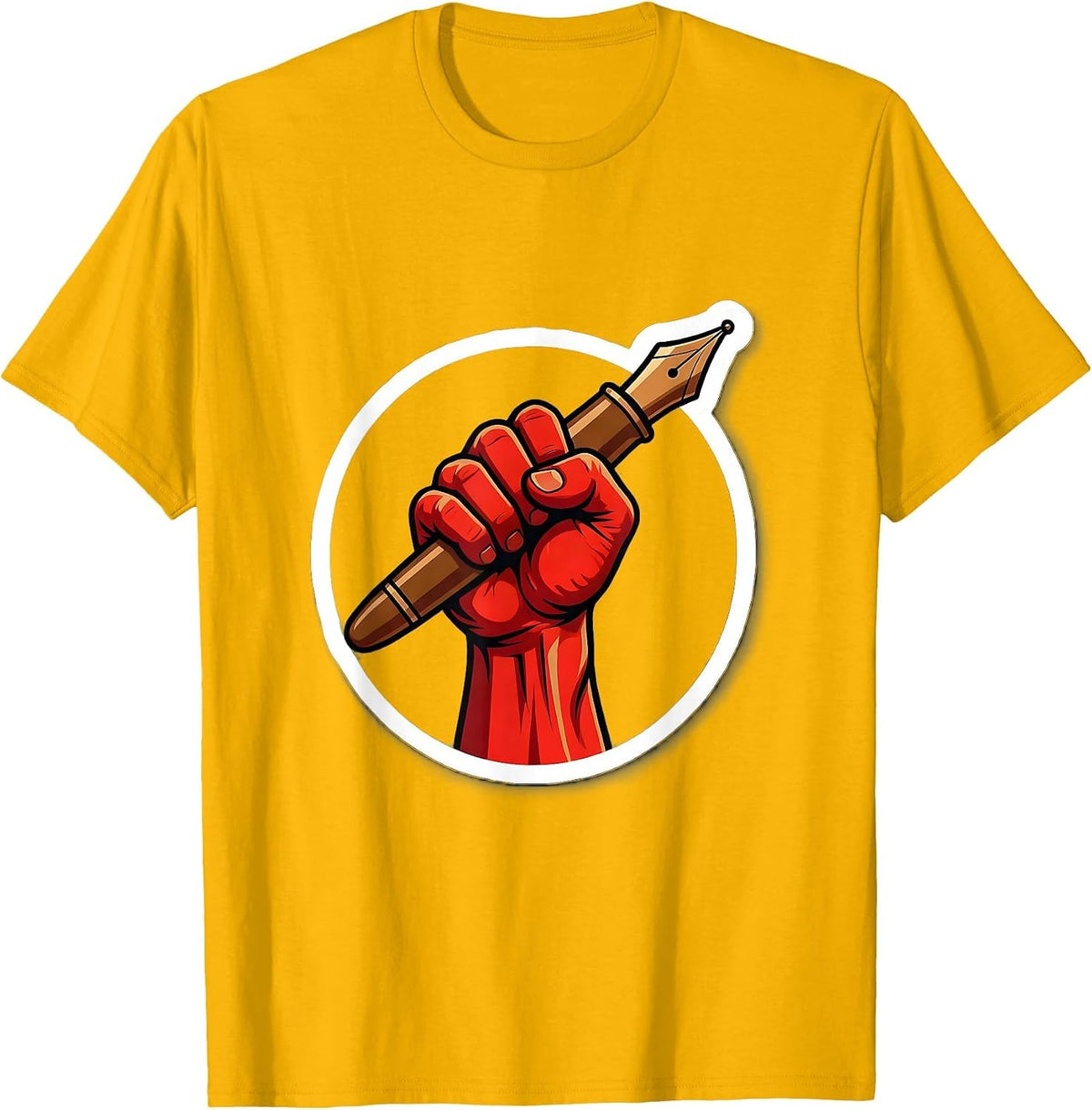 Mighty Grip Flexing Arm Huge Pen Graphic T-Shirt - Golden Yellow