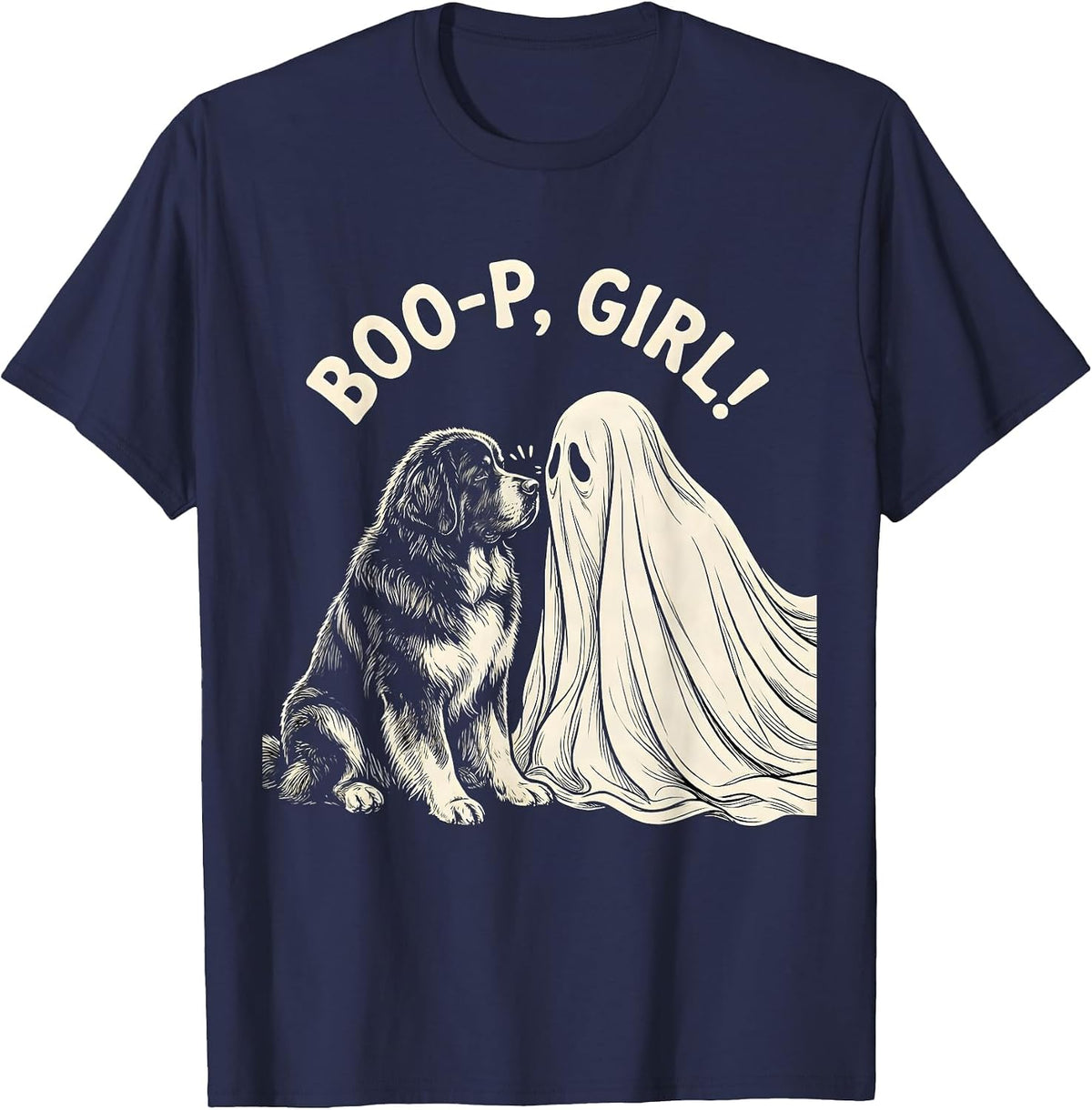 Men's Boo-p, girl! Cute Ghost Dog Mom Halloween Humor T-Shirt - Navy Blue