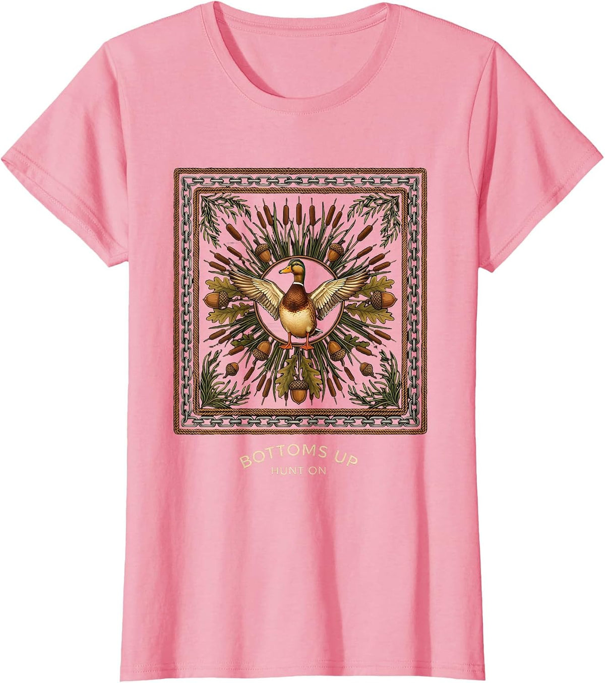 Women's Bottoms Up Hunt On Bottomland Camo Design T-Shirt - Pink