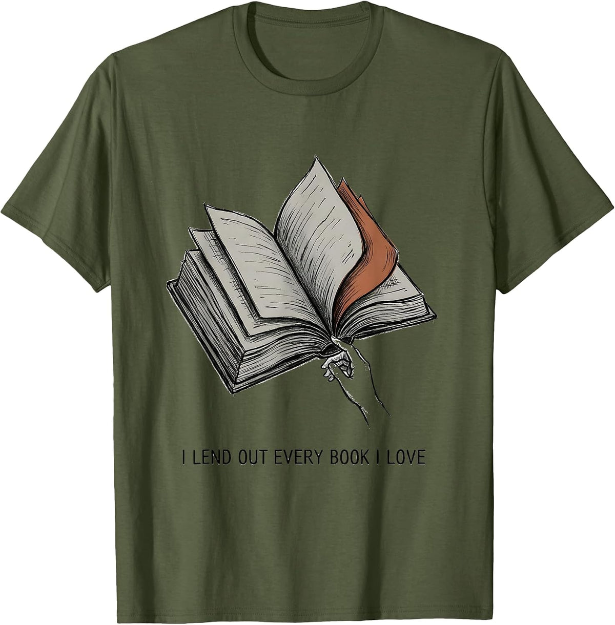 Men's I Lend Out Every Book I Love Whimsical Teacher Reading T-Shirt - Olive Green