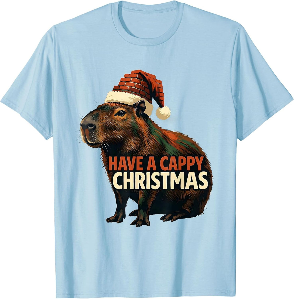 Men's Have a Cappy Christmas Cute Capybara Santa Hat Holiday Humor T-Shirt - Baby Blue
