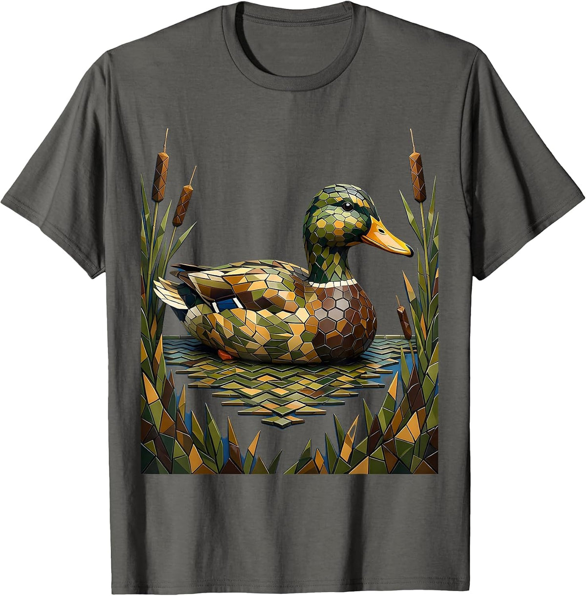 Camo Duck Decoy Floating on Water Graphic T-Shirt - Asphalt Grey