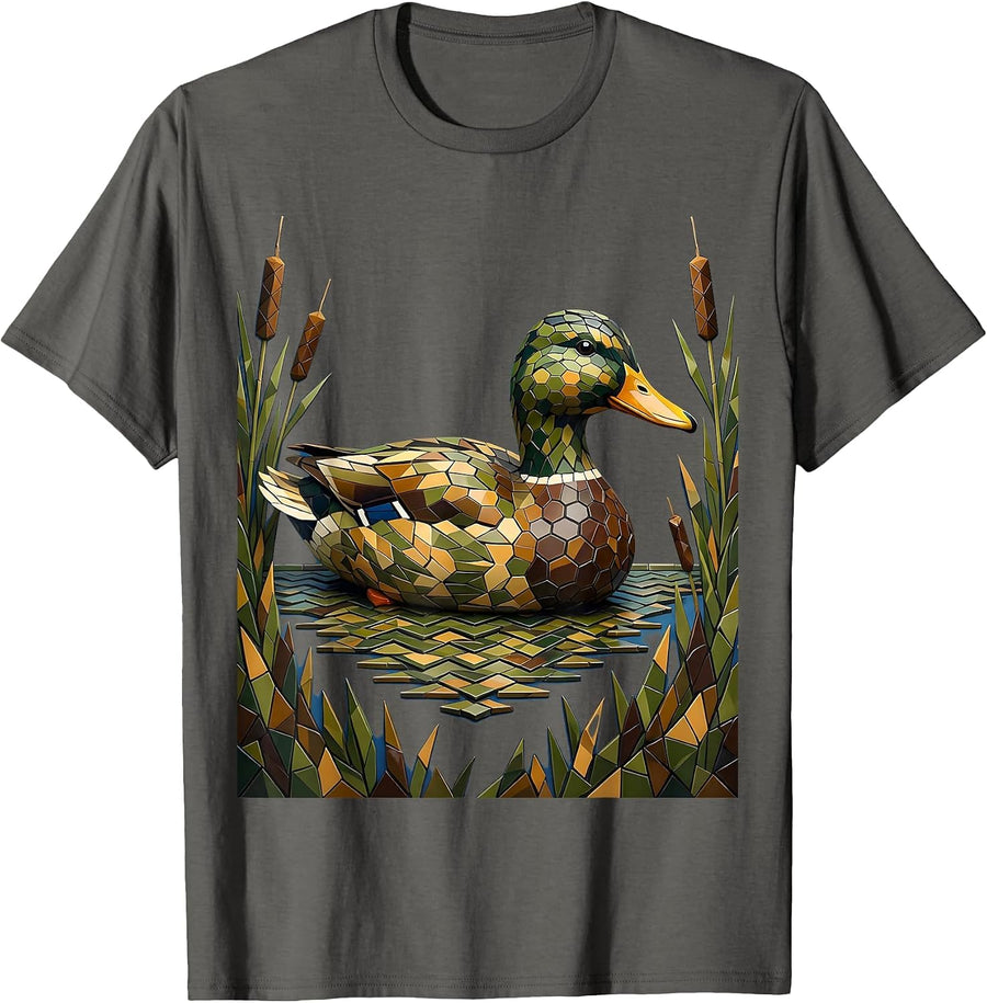 Camo Duck Decoy Floating on Water Graphic T-Shirt - Asphalt Grey
