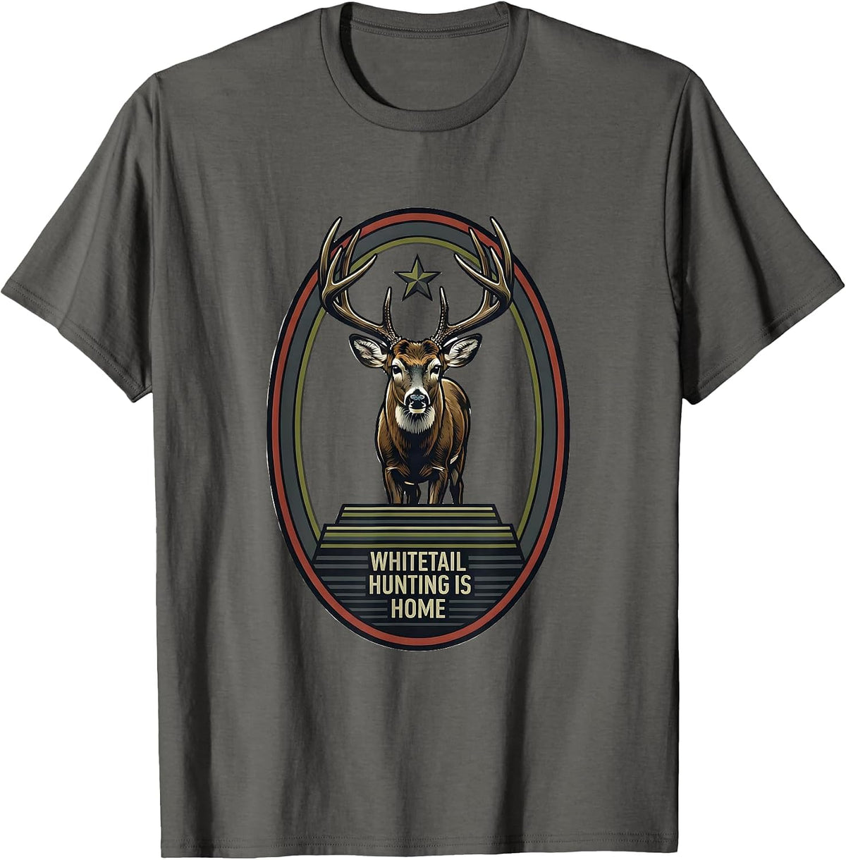 Men's Whitetail Hunting Is Home Patriotic Camo Hunter Dad Gift T-Shirt - Asphalt Grey