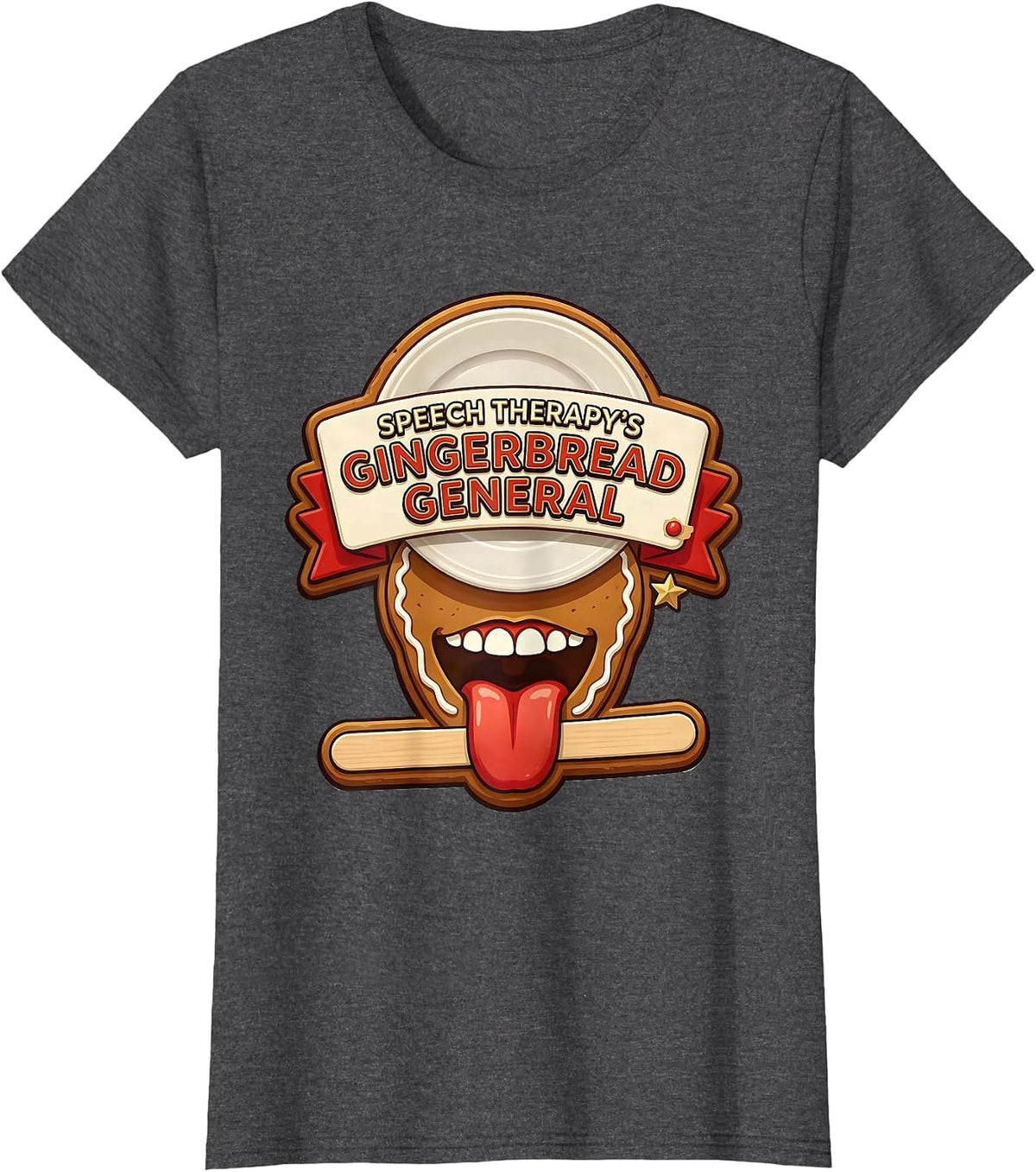 Women's Speech Therapy's Gingerbread General Funny SLP Christmas T-Shirt - Dark Heather Grey