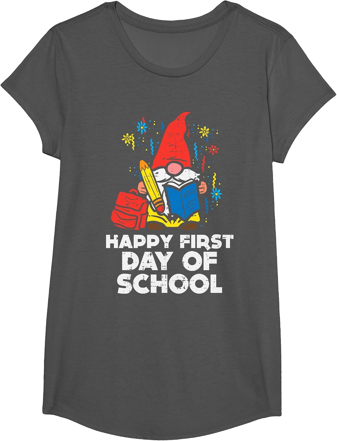 Gnome Happy First Day of School Cute Back to School Teacher T-Shirt - Girls Asphalt Grey