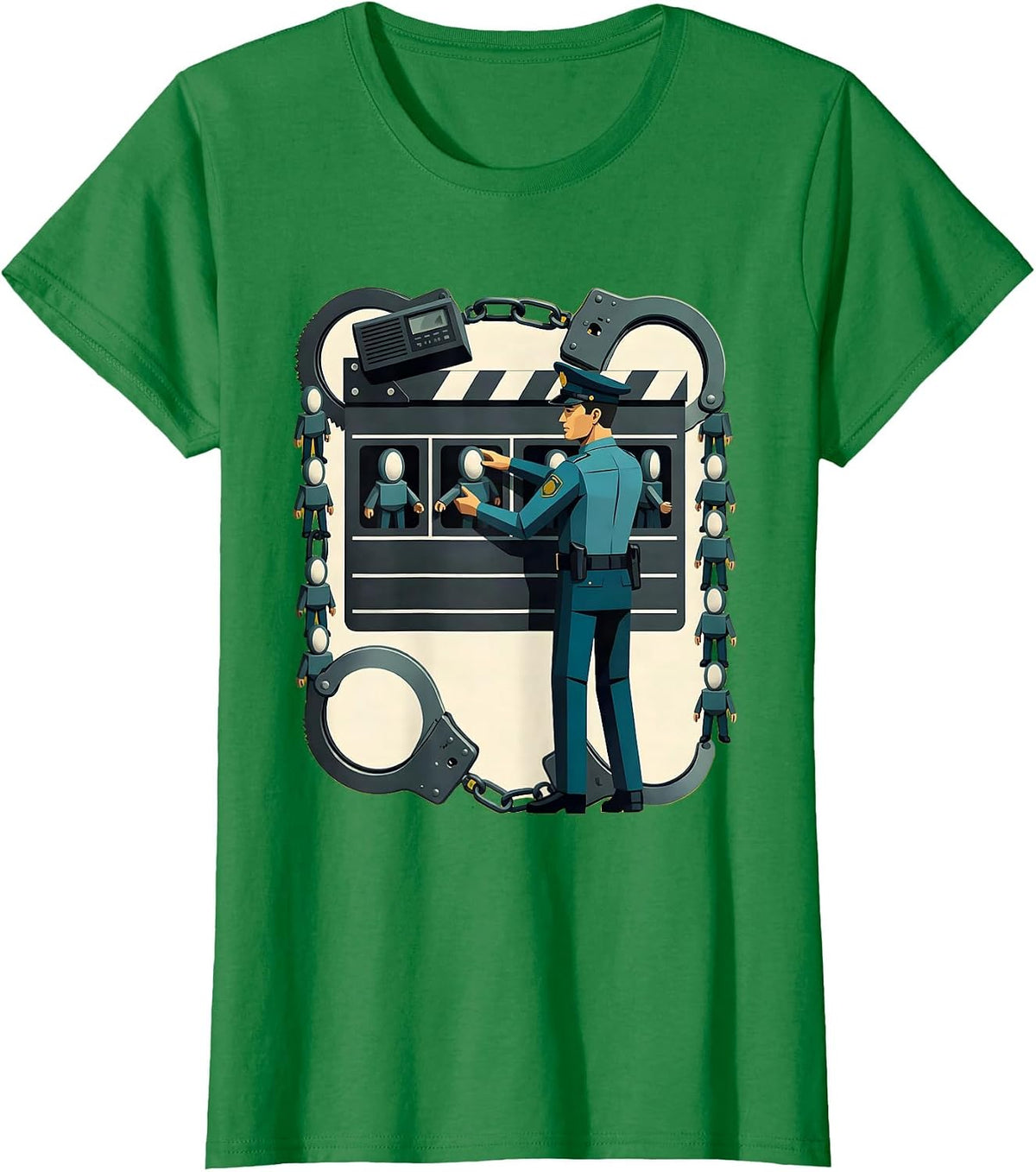 Uniformed Officer Sorting Funny Police Officer Gift T-Shirt - Kelly Green