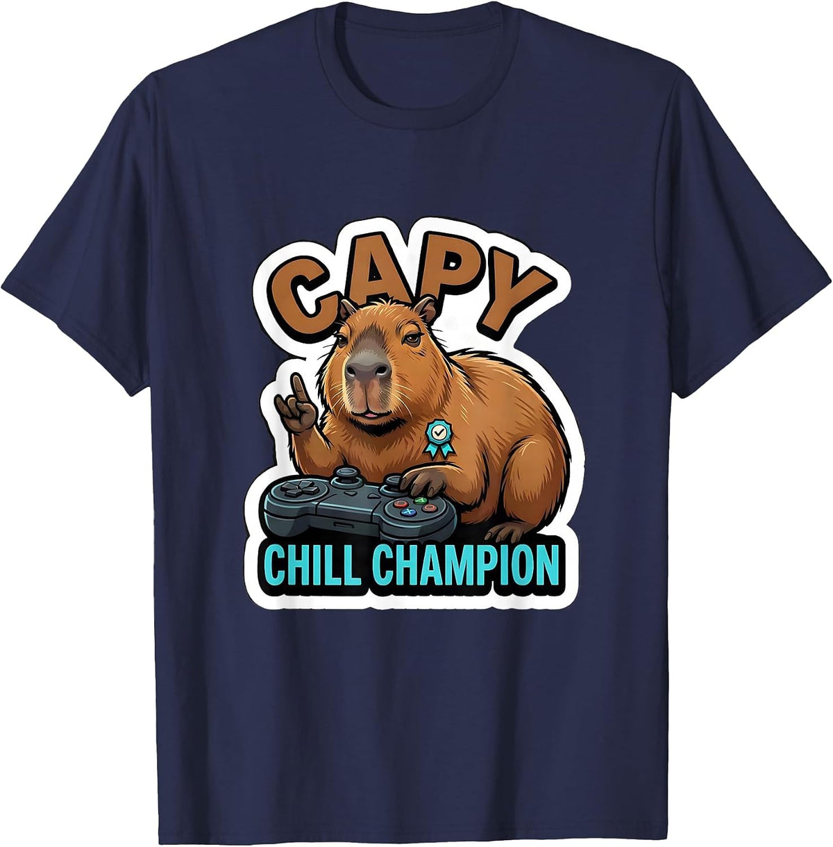 Men's Capy, Chill Champion Funny Capybara Gamer Meme Youth T-Shirt - Navy Blue