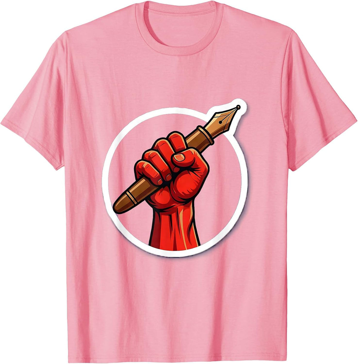 Mighty Grip Flexing Arm Huge Pen Graphic T-Shirt - Pink
