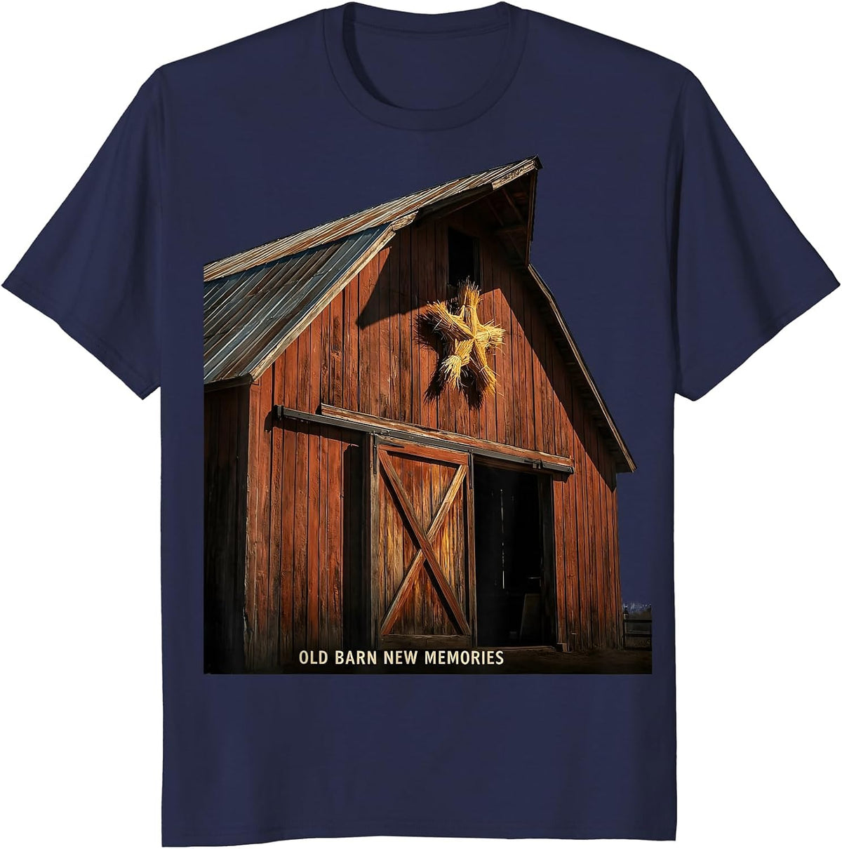 Old Barn New Memories Rustic Farmhouse Design T-Shirt - Navy Blue