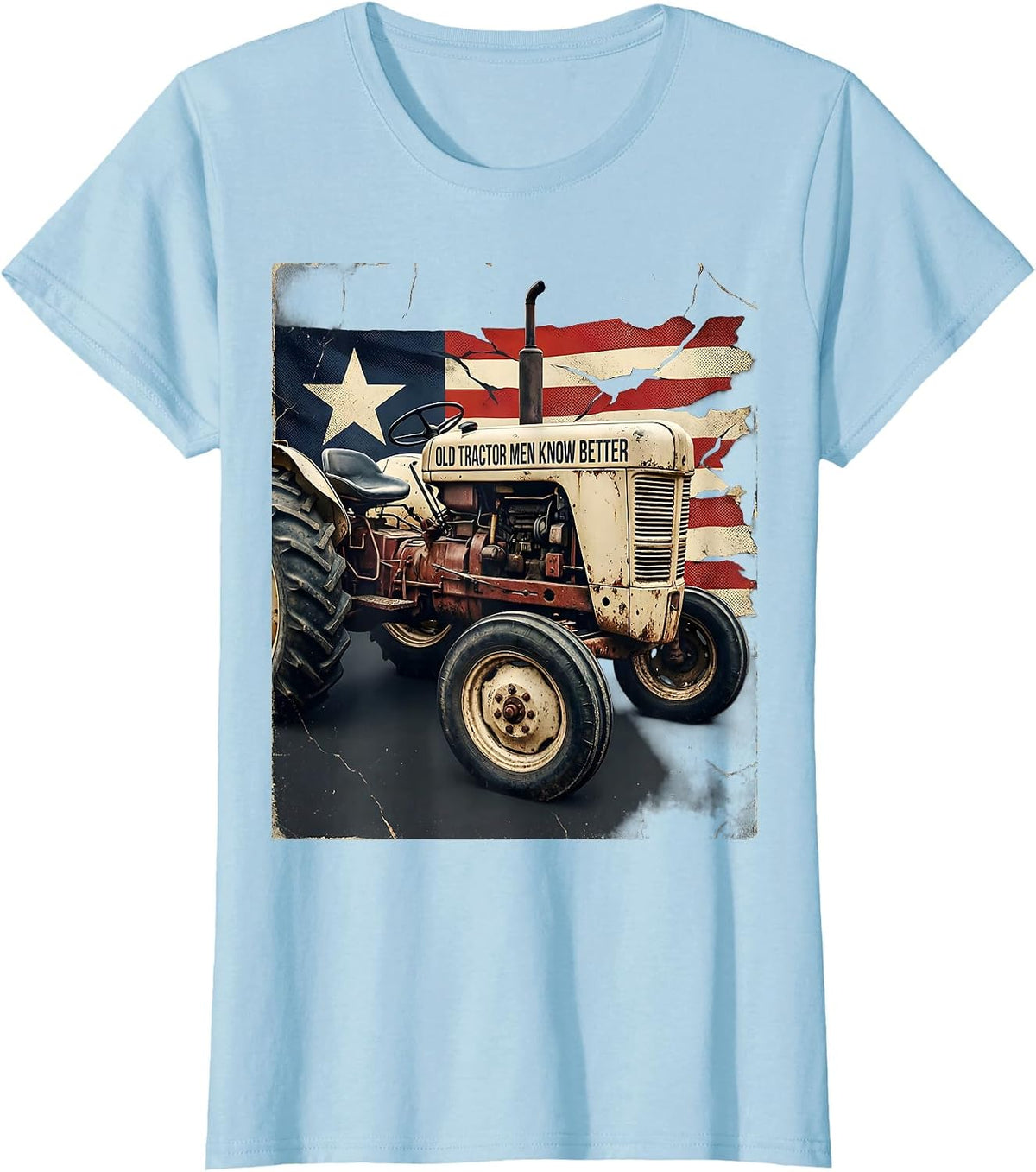 Women's Old Tractor Men Know Better Distressed Farmer Tractor Gift T-Shirt - Baby Blue