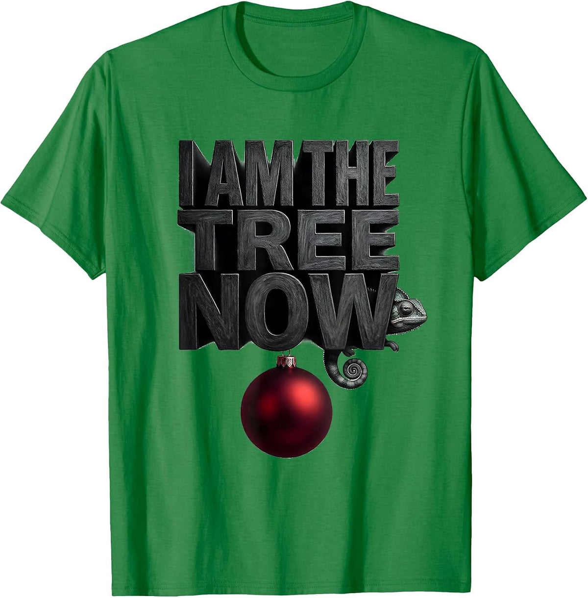 Men's I Am The Tree Now Funny Chameleon Christmas Fantasy Creature T-Shirt - Kelly Green