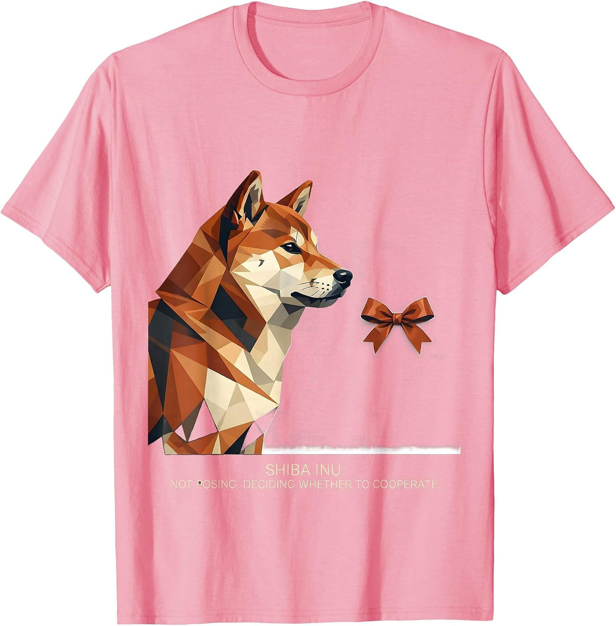 Shiba Inu. Not Posing. Deciding Whether To Cooperate. T-Shirt - Pink