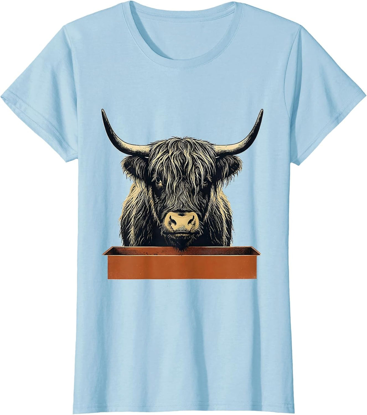 Women's Highland Cow Screenprint Poster Farm Humor Rural T-Shirt - Baby Blue