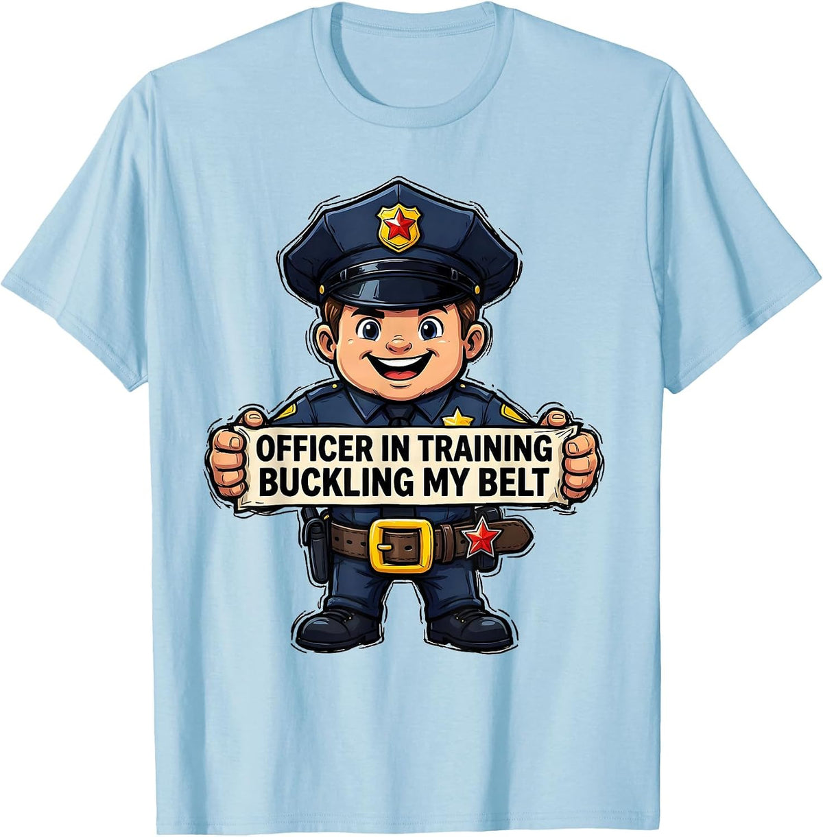 Men's Officer In Training Buckling My Belt Funny Kids Police T-Shirt - Baby Blue