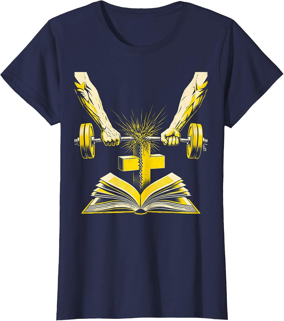 Women's Iron Sharpening Arms Christian Men Gym Workout T-Shirt - Navy Blue