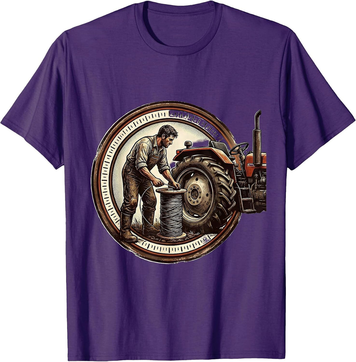 Farmhand Tractor Badge Vintage Farmer Humor T-Shirt - Purple