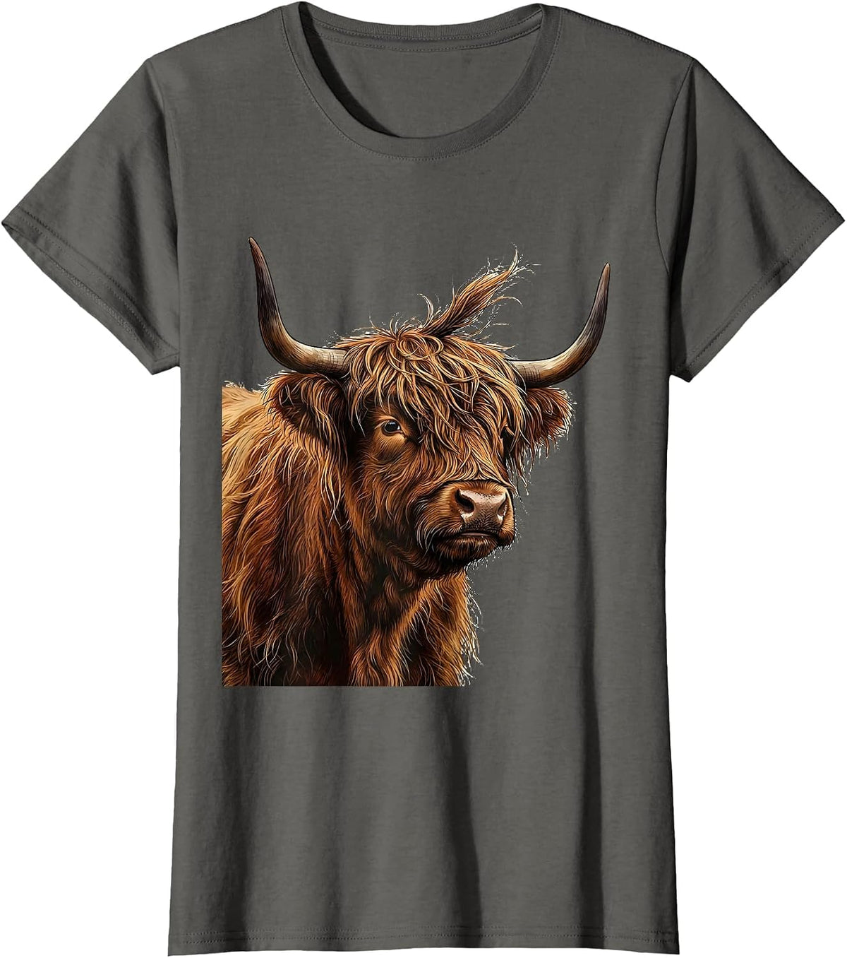 Women's Quirky Highland Cow Cute Scottish Humor T-Shirt - Asphalt Grey