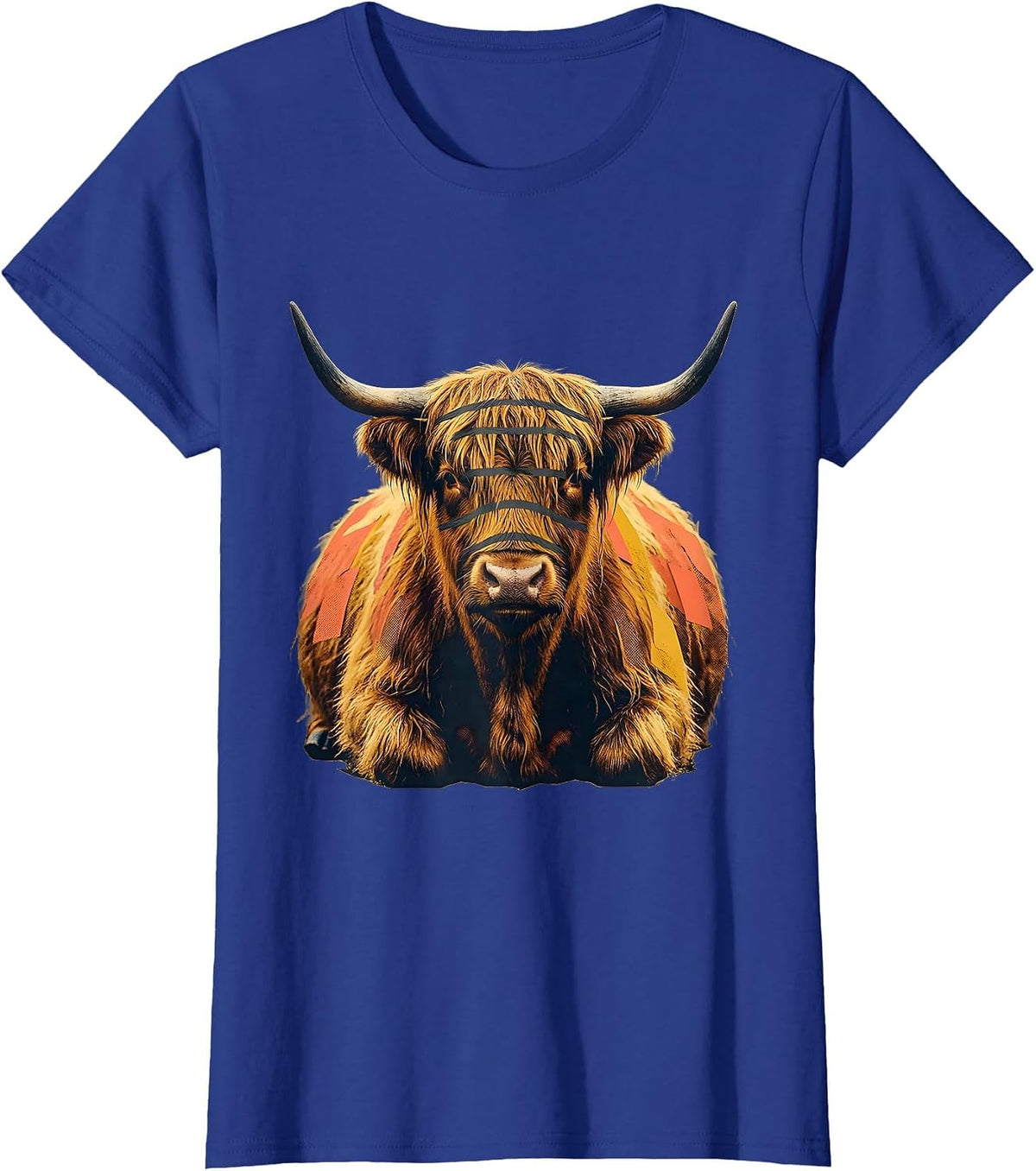 Women's Compact Highland Cow Midcentury Modern Animal Lover Humor T-Shirt - Royal Blue