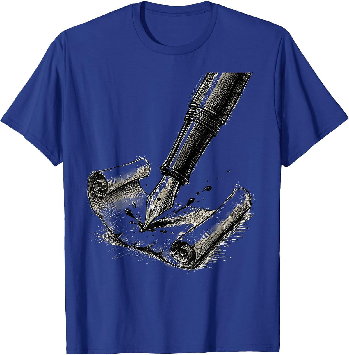 Men's English Teacher Fountain Pen Parchment Scroll Design T-Shirt - Royal Blue