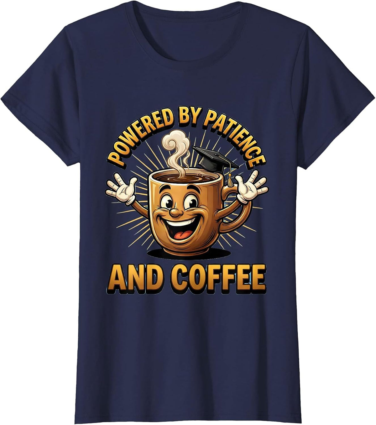 Women's Powered by Patience and Coffee Sped Teacher T-Shirt - Navy Blue