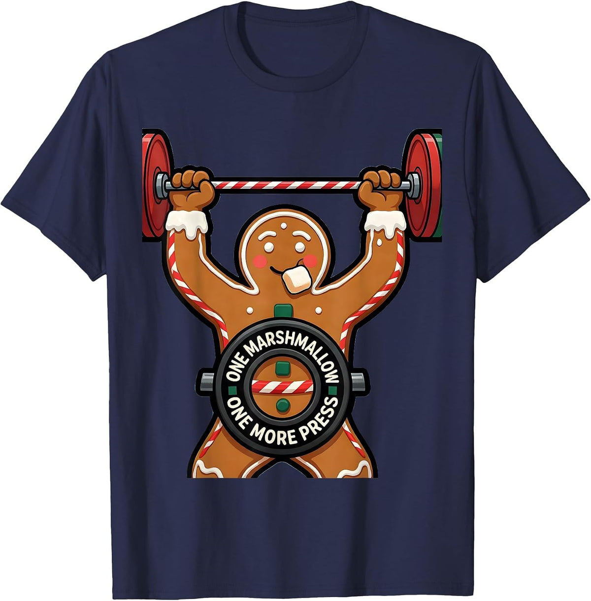 Men's One Marshmallow One More Press Funny Gingerbread Gym T-Shirt - Navy Blue