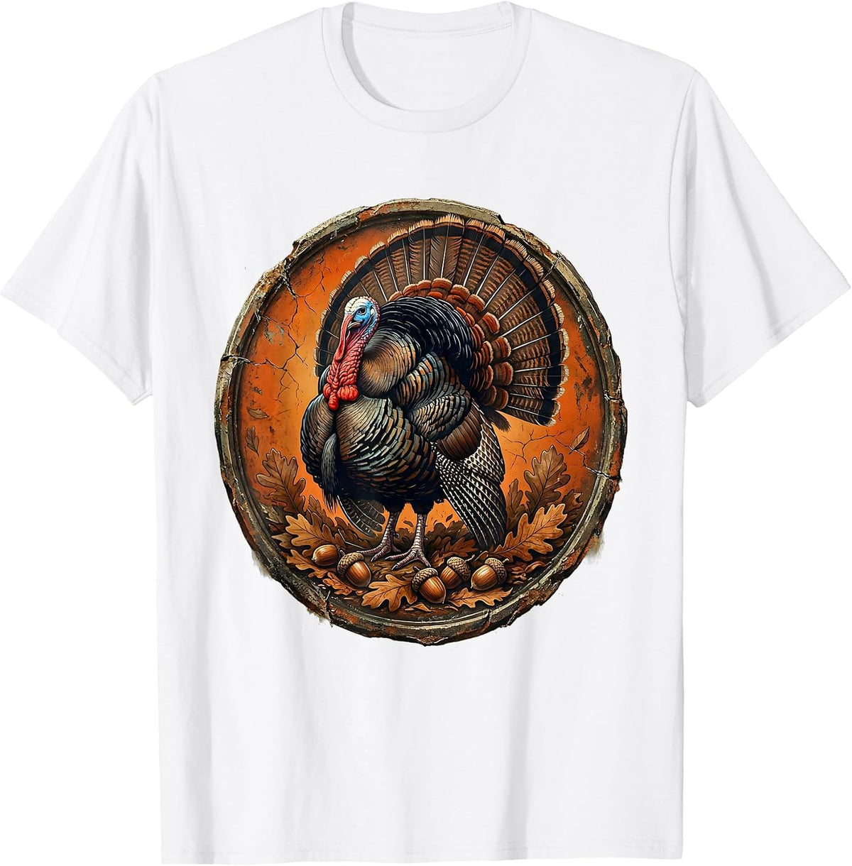 Men's Camo Turkey Strut Autumn Leaves Hunting Design T-Shirt - White