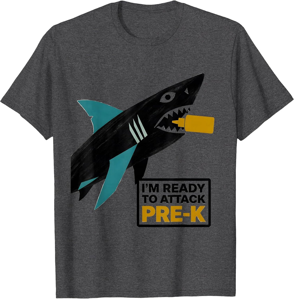 I'm Ready To Attack Pre-K Funny Shark Back to School Boys T-Shirt - Dark Heather Grey