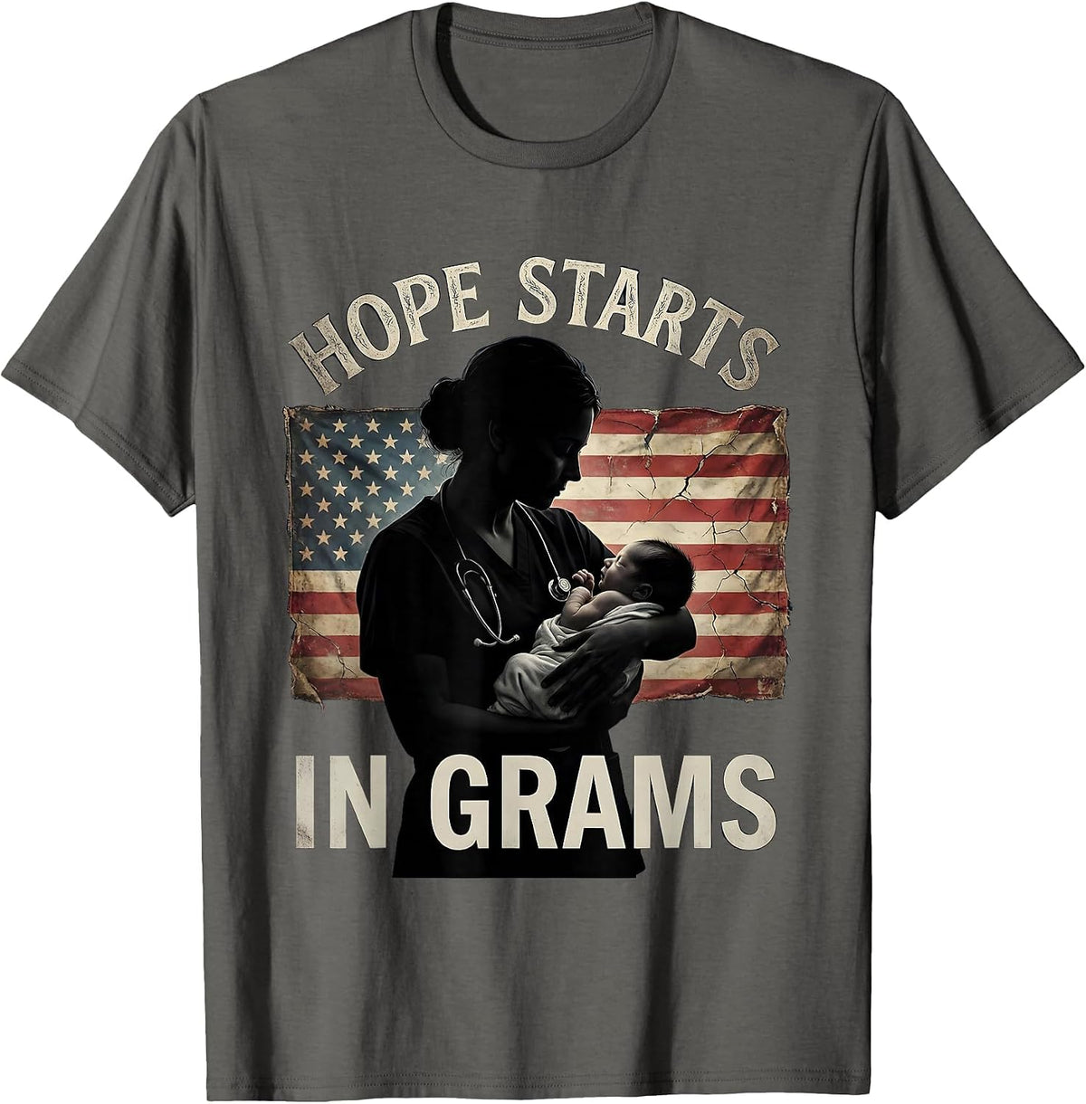 Men's Hope Starts In Grams NICU Nurse Design T-Shirt - Asphalt Grey