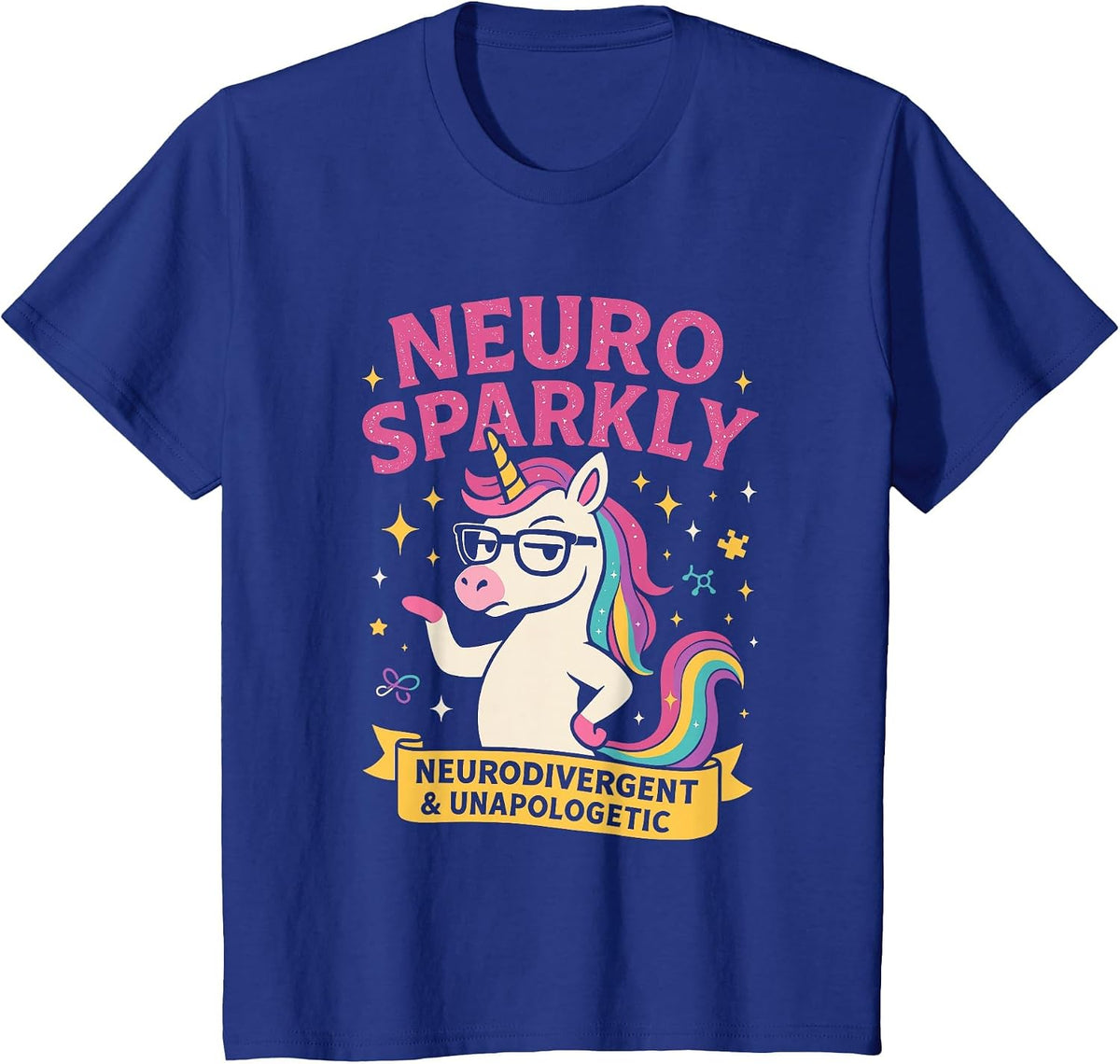 Neuro Sparkly Autism Awareness Neurodivergent ADHD Unicorn Tees T Shirts - Royal Blue