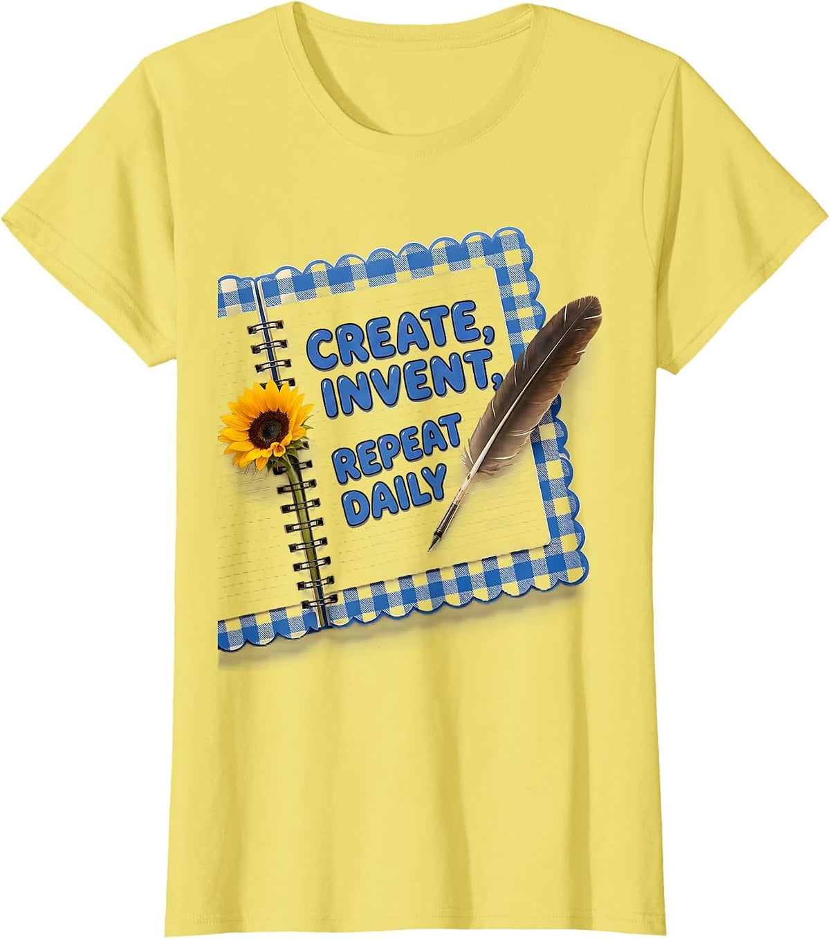 Women's Create Invent Repeat Daily Renaissance Man Design T-Shirt - Lemon Yellow