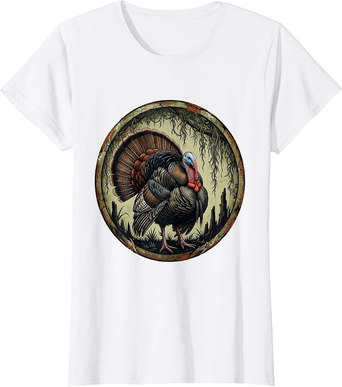 Women's Bottomland Camo Turkey Strutter Spanish Moss T-Shirt - White