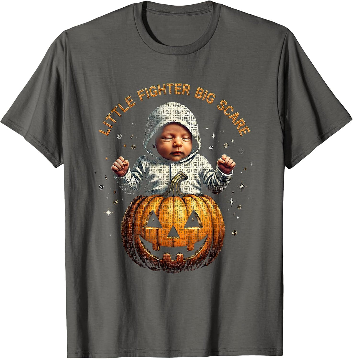 NICU Little Fighter Big Scare Halloween Design T-Shirt - Asphalt Grey