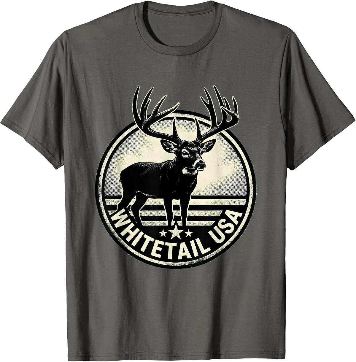 Whitetail USA Silhouette Whitetail Buck Hunting Dad Gift T-Shirt - Asphalt Grey