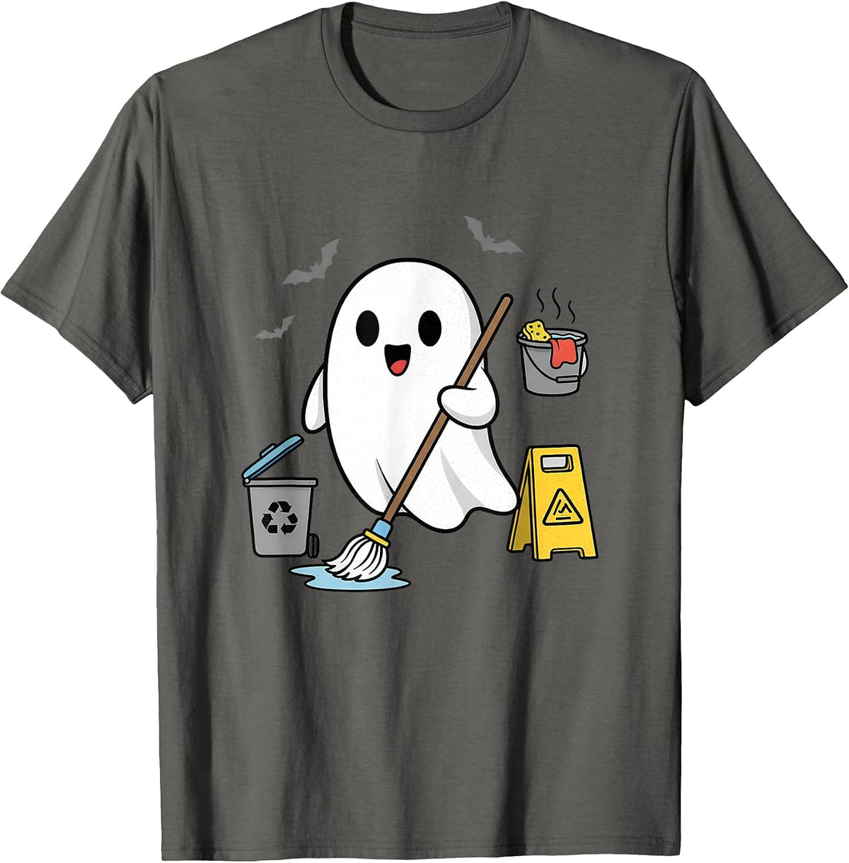 School Custodian Janitor Spooky Ghost Halloween Costume T-Shirt - Asphalt Grey