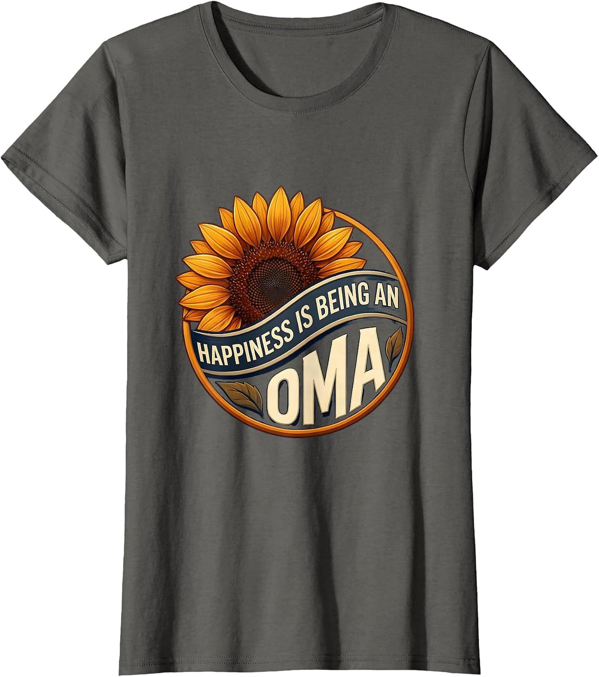 Women's Happiness Is Being An Oma Sunflower Mother's Day Grandma T-Shirt - Asphalt Grey