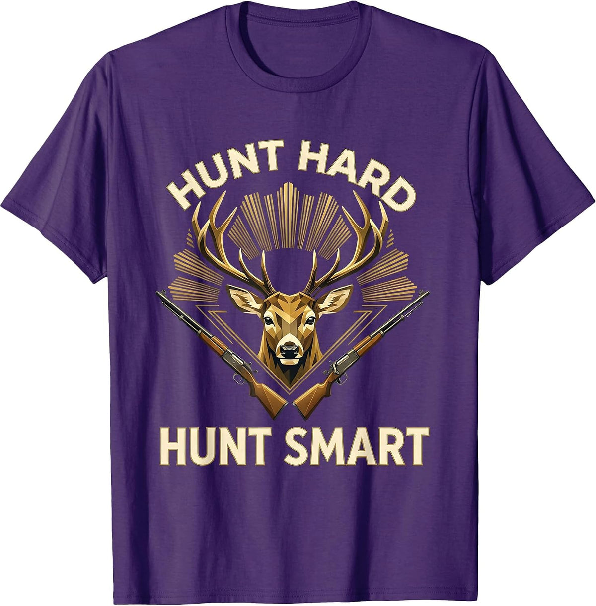 Men's Hunt Hard Hunt Smart Hunting Graphic Design T-Shirt - Purple