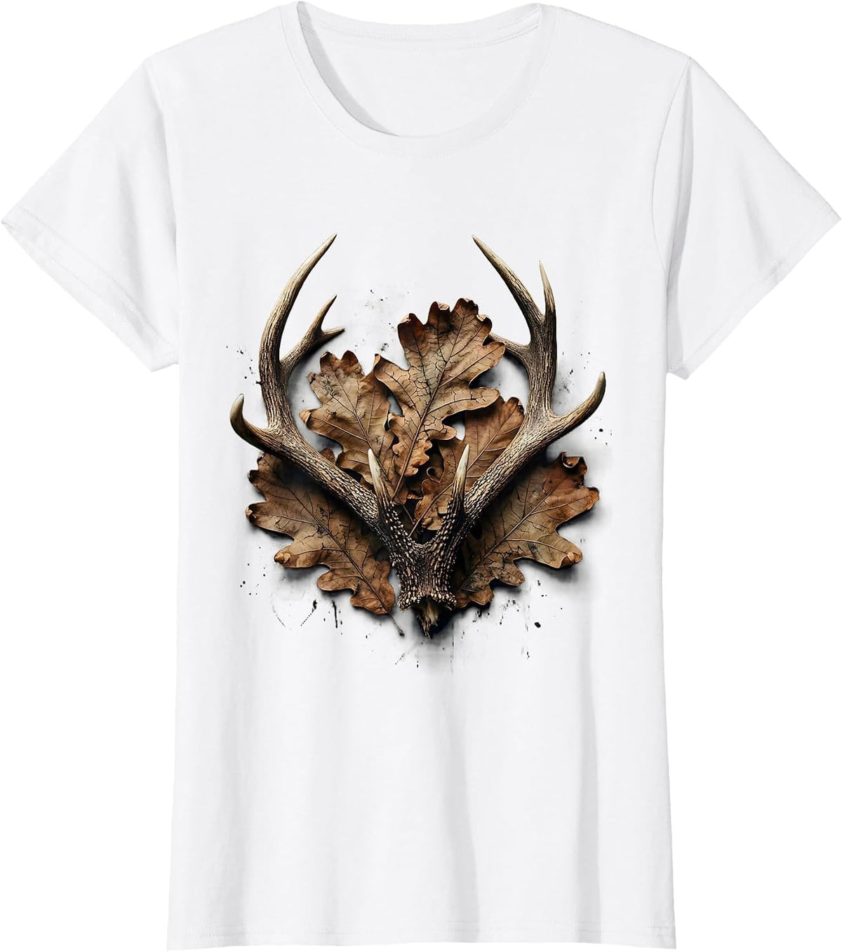 Bottomland Camo Shed Antler Oak Leaves Design T-Shirt - White
