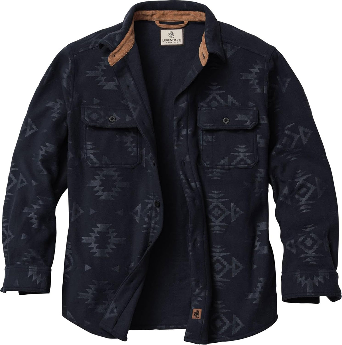 Legendary Whitetails Mens Long Sleeve Fleece Button Up Shirt - Standard Navy Embossed