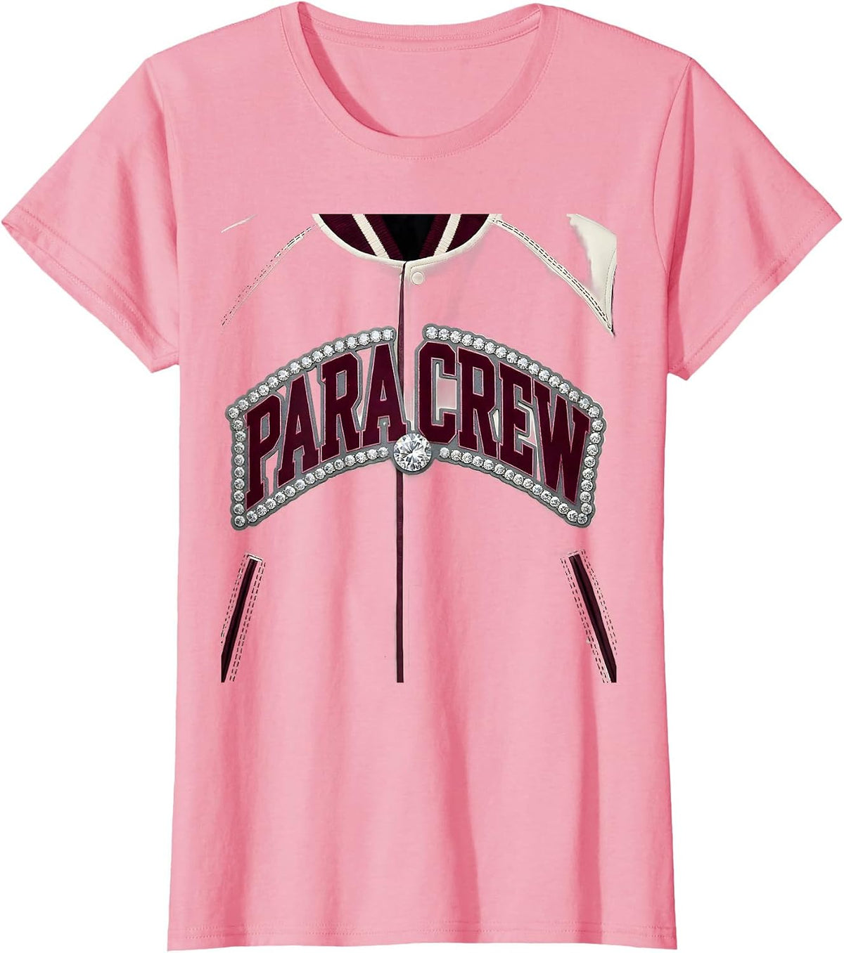 Women's Para Crew Sparkle Varsity Teacher Aide Appreciation Back T-Shirt - Pink