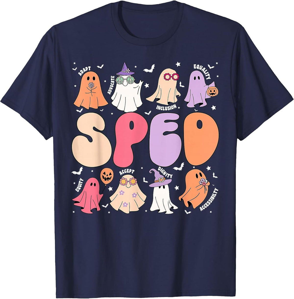 Special Education Teacher Ghosts Halloween SPED Teacher T-Shirt - Navy Blue