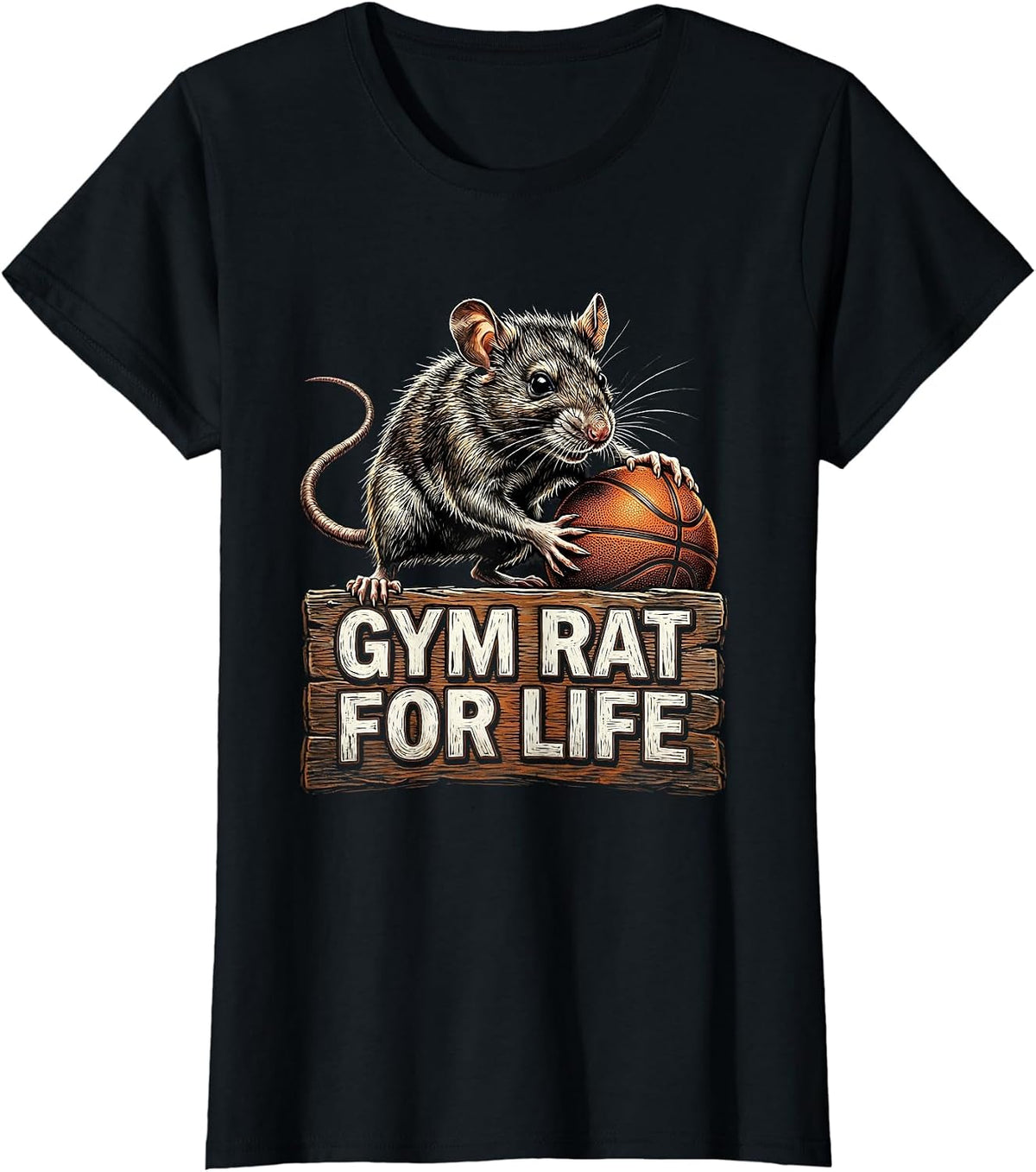 Gym Rat For Life Basketball Graphic Design T-Shirt - Black