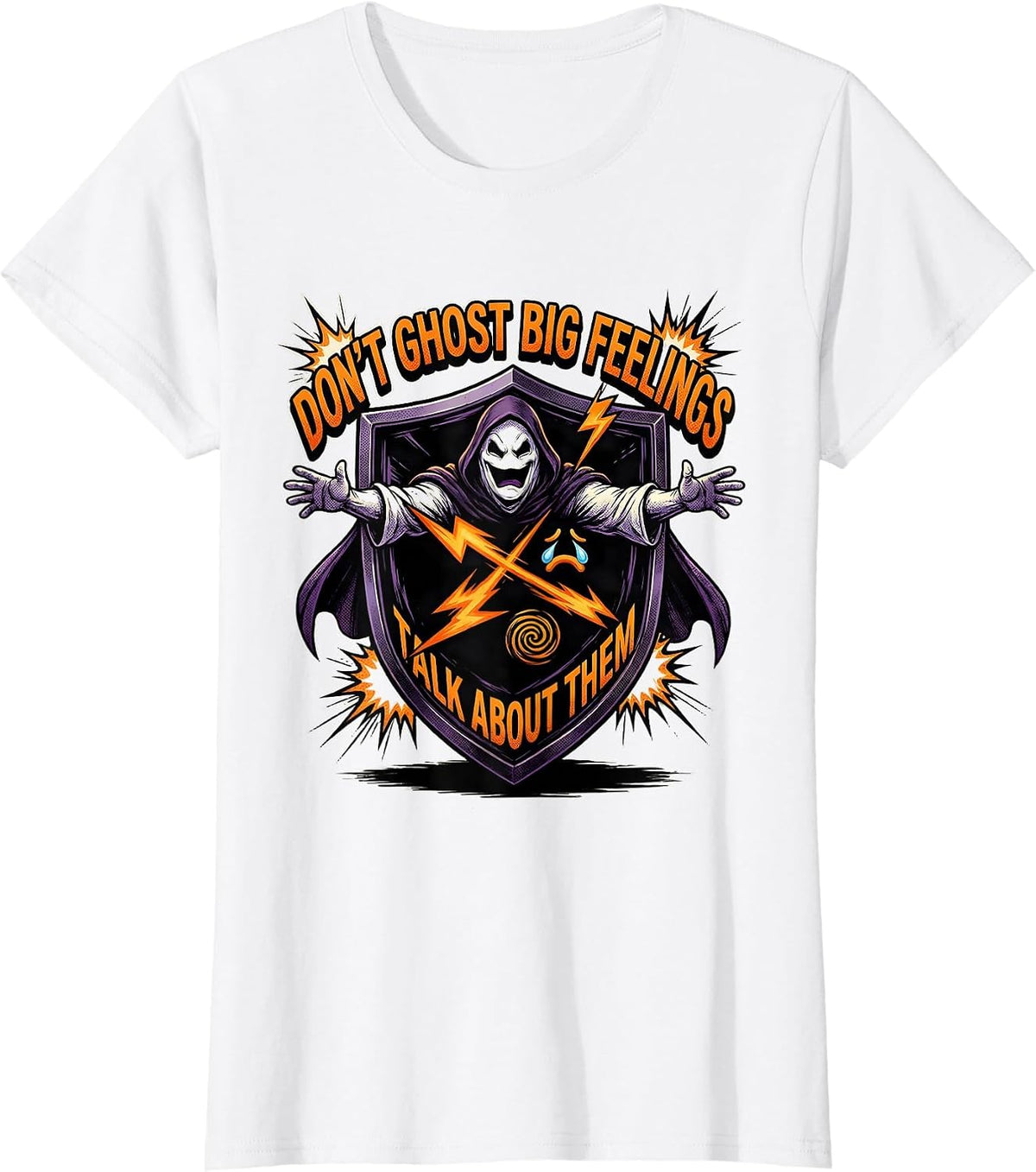 Women's Don't Ghost Big Feelings Talk About Them Comic T-Shirt - White