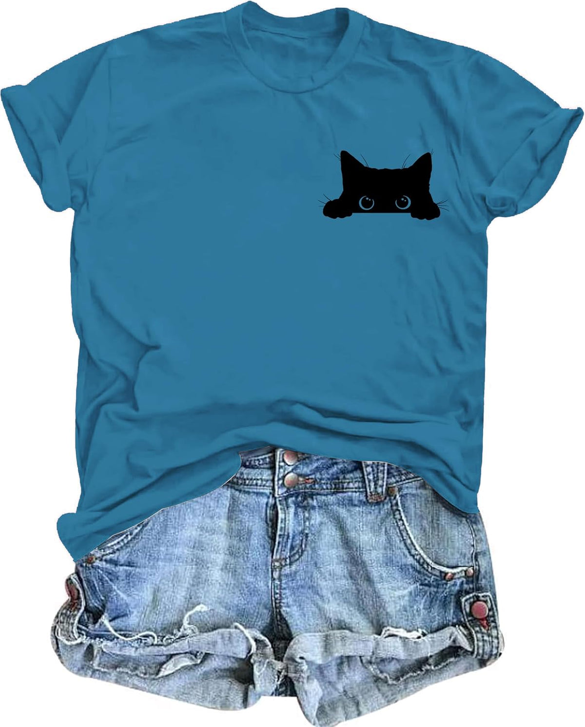 Cat Shirts for Women Funny Black Cat Tshirt Cat Mom Shirt - Blue