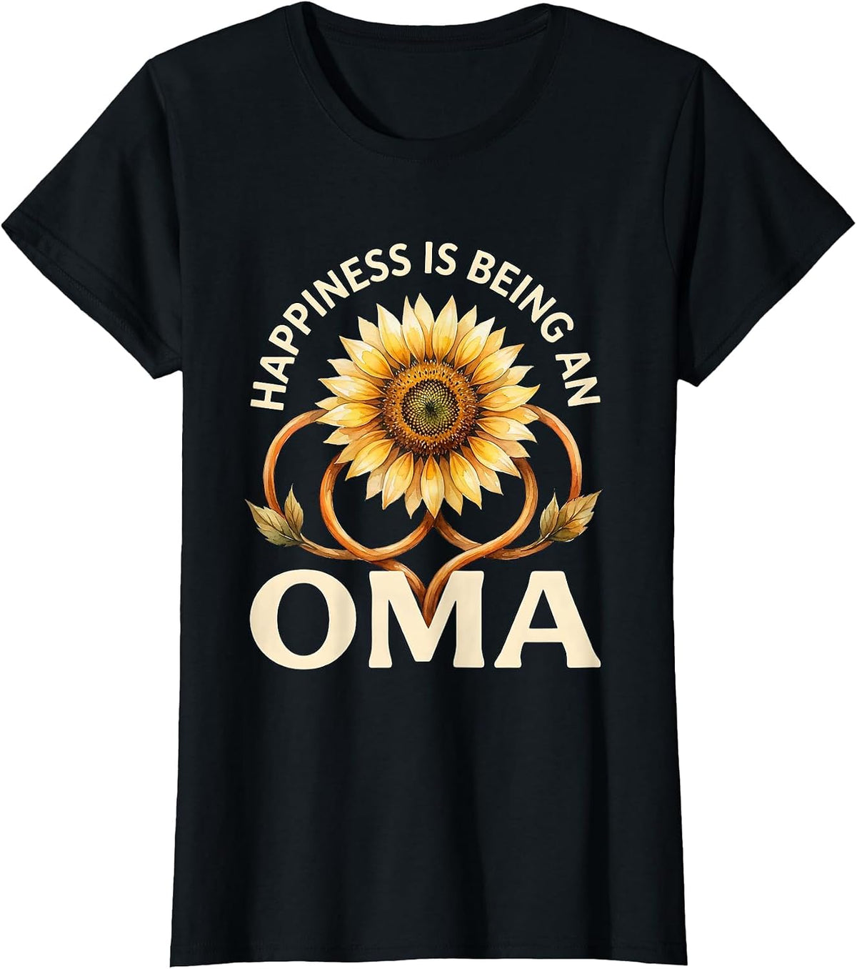 Happiness Is Being An Oma Watercolor Sunflower Grandma T-Shirt - Black