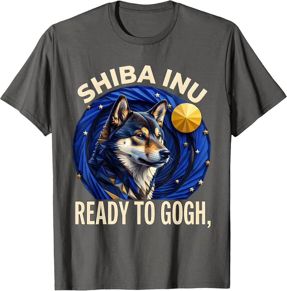 Men's Shiba Inu Ready to Gogh Low Poly Art Dog Lover Gift T-Shirt - Asphalt Grey