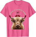 Horns Up Worries Down Highland Cow Design T-Shirt - Pink Heather