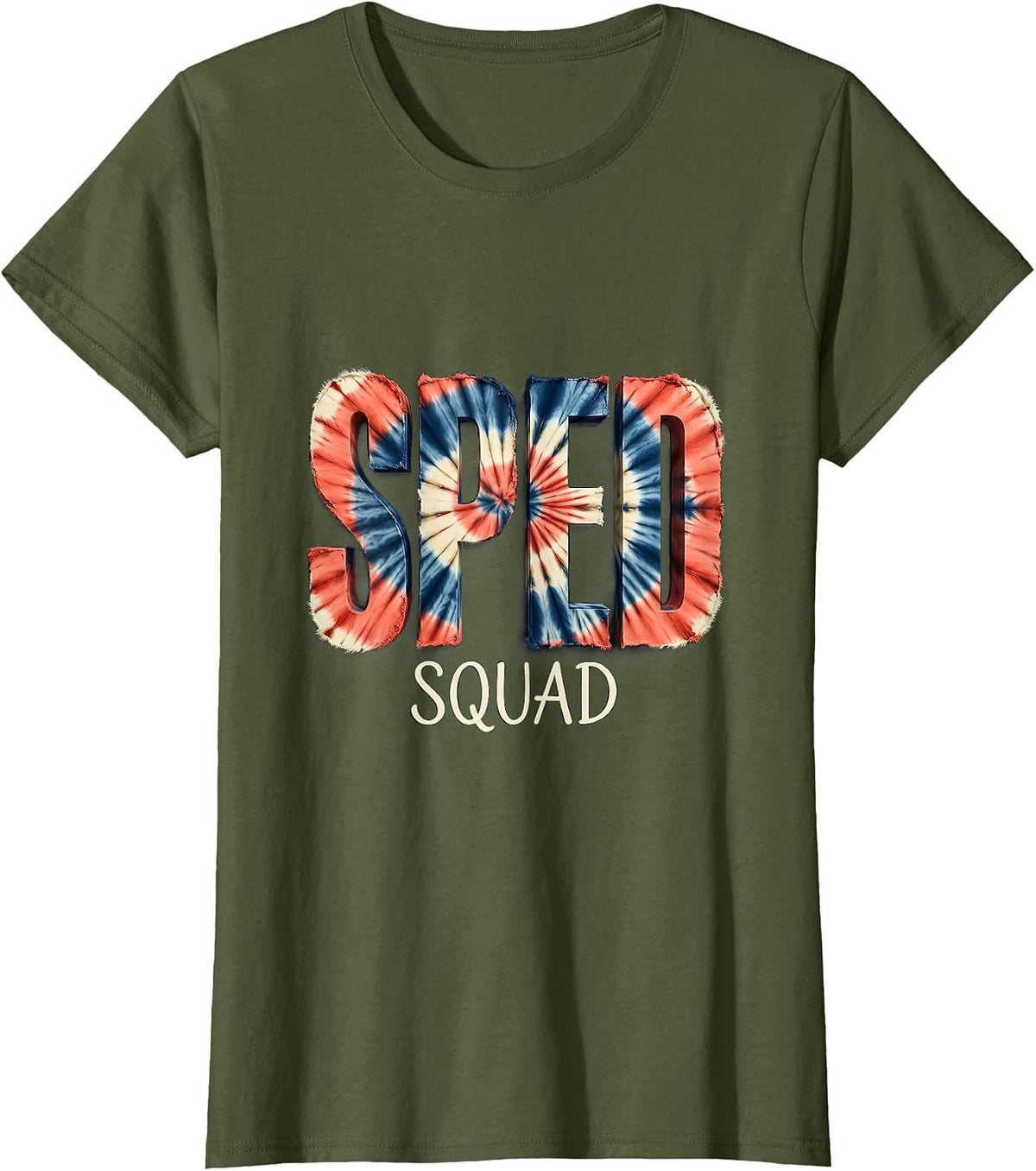 Women's SPED Squad Tie Dye Back To School Appreciation Day Workwear T-Shirt - Olive Green